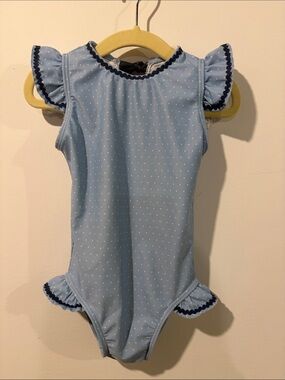 Minnow Toddler Girls Blue Polka Ruffle One-Piece Swimsuit 2T